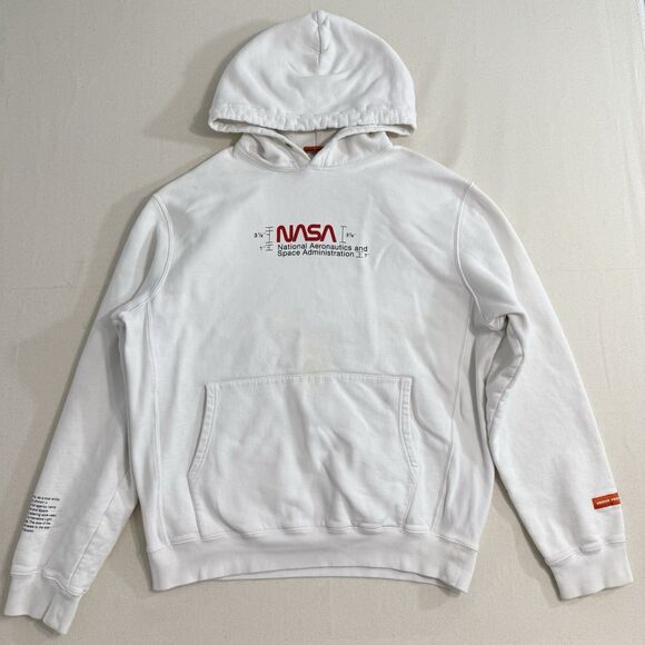 Heron Preston Hoodie NASA Pullover Men Size Medium White Sweatshirt